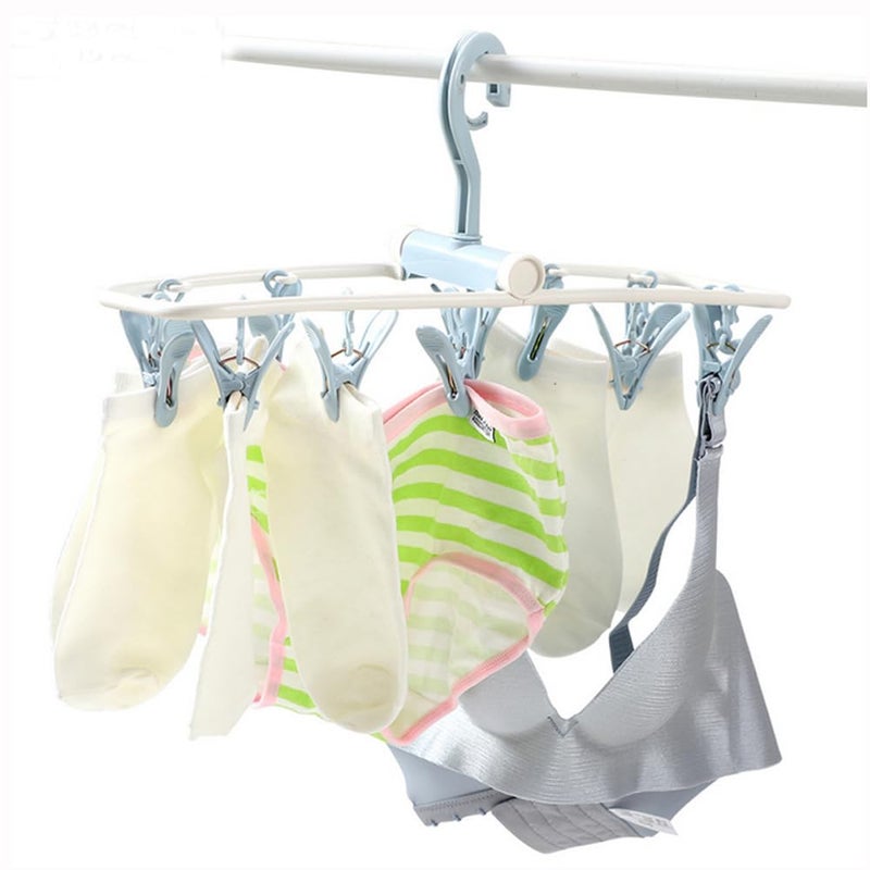 Foshine Clothes Drying Racks 2 Pack Small Folding Portable Underwear Hangers with Clips Socks 12 Clips 360Â° Rotatable Hook for Drying Towels Bras Baby Clothes Gloves Plast - Image 5